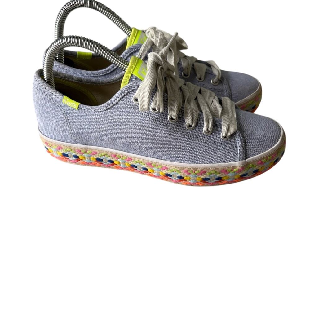 Keds Triple Kick Platform Aztec Geo Embroidery Cornflower Blue Chambray Sz 7.5